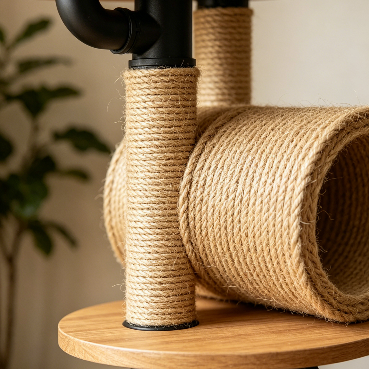 Industrial Pipe Cat Tower | All-in-One Feline Activity Center with Feeding Station