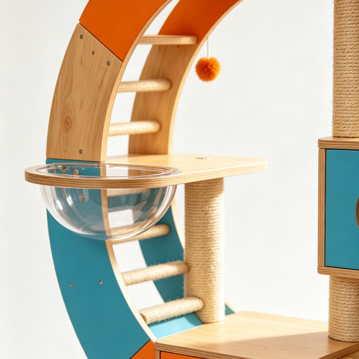 Infinity Loop Solid Wood Cat Tower | Color-Block Geometric Playground for Your Feline