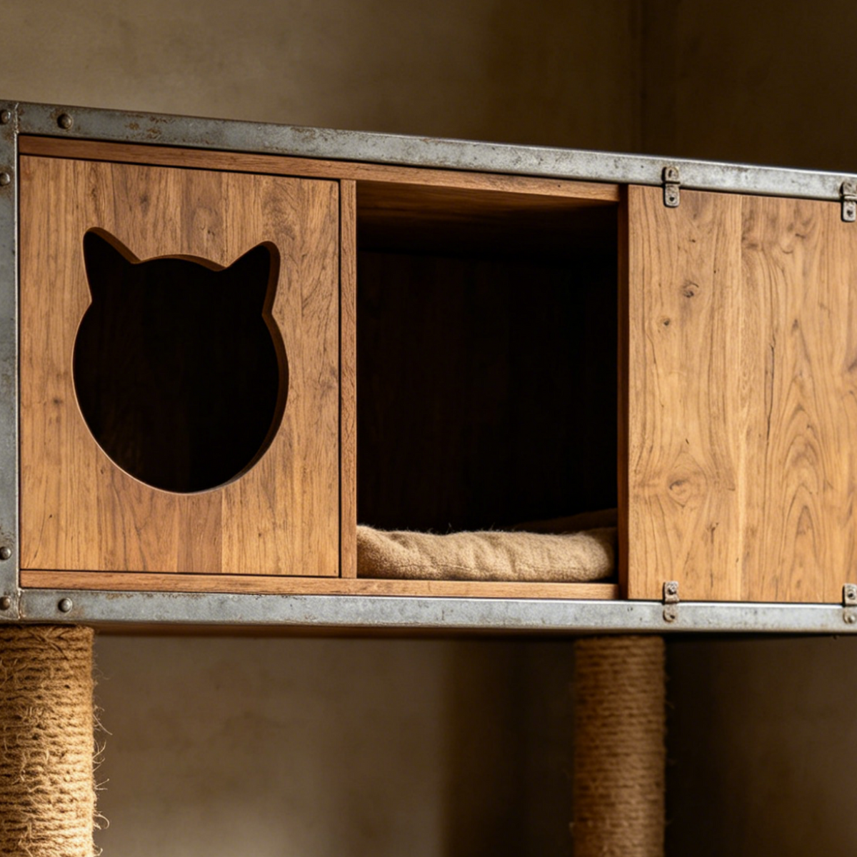 Geometric Build-Your-Own Cat Tree | Metal & Solid Wood Playground with Zen Aesthetics